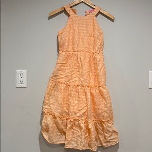h.i.p. Girls Peach Halter Neck Tiered Mini Dress - Size 8
